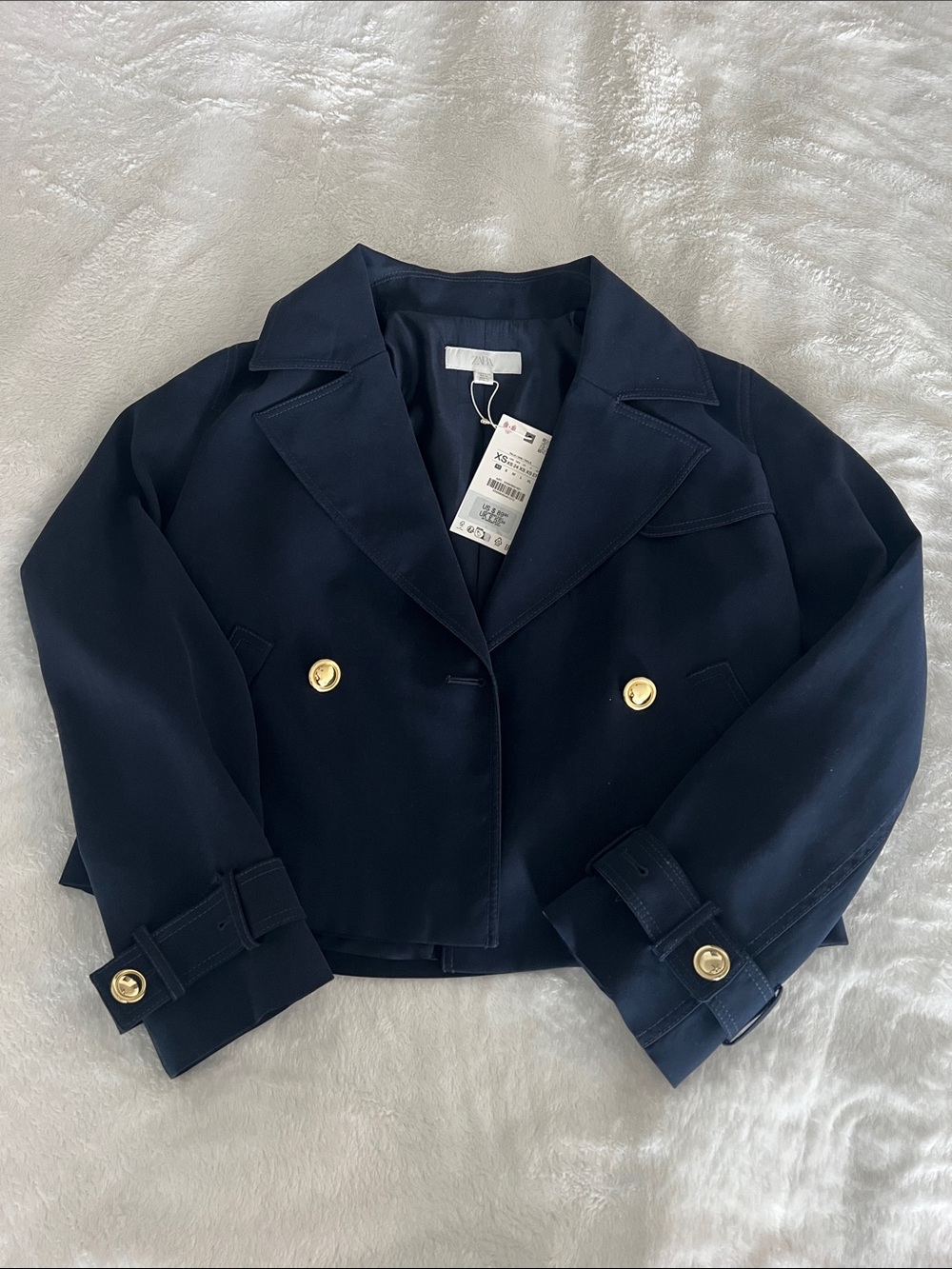 Zara Navy Cropped Blazer with Gold Buttons